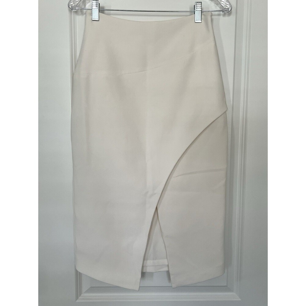 Black Halo Cream Pencil Skirt Front Slit Size 2 EUC